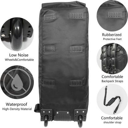 80L Rolling Duffle Bag with Wheels - Heavy-Duty 33.5" Foldable Duffel, Water-Resistant Wheeled Luggage with Shoulder Straps for Camping, Gym, Airplane (Black)