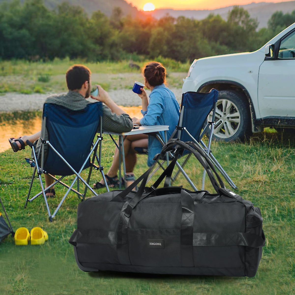 80L Rolling Duffle Bag with Wheels - Heavy-Duty 33.5" Foldable Duffel, Water-Resistant Wheeled Luggage with Shoulder Straps for Camping, Gym, Airplane (Black)