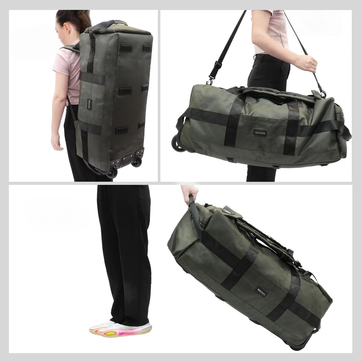 80L Rolling Duffle Bag with Wheels - Heavy-Duty 33.5" Foldable Duffel, Water-Resistant Wheeled Luggage with Shoulder Straps for Camping, Gym, Airplane (Black)