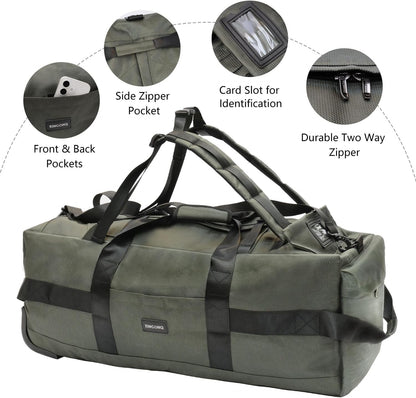80L Rolling Duffle Bag with Wheels - Heavy-Duty 33.5" Foldable Duffel, Water-Resistant Wheeled Luggage with Shoulder Straps for Camping, Gym, Airplane (Black)