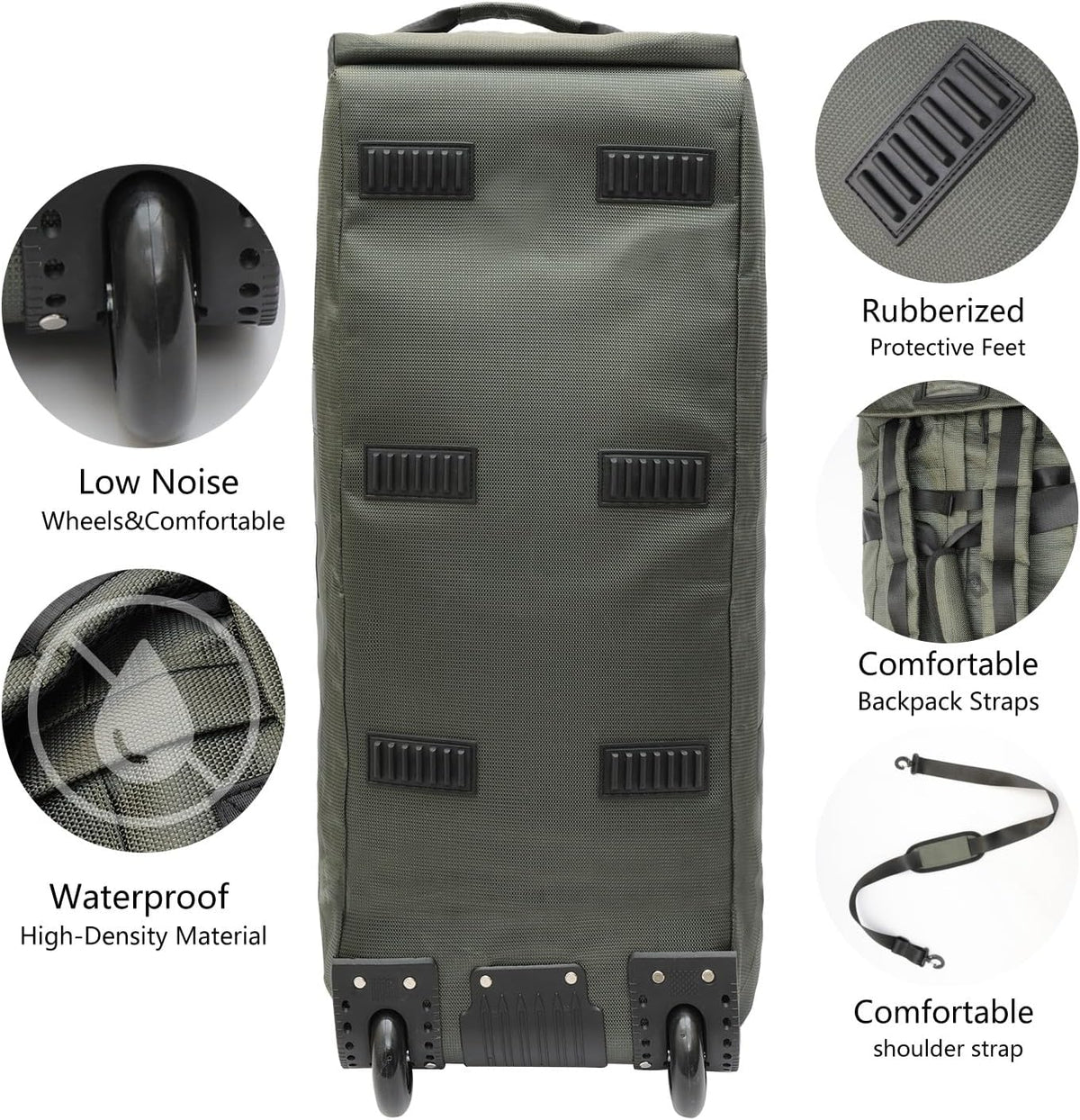 80L Rolling Duffle Bag with Wheels - Heavy-Duty 33.5" Foldable Duffel, Water-Resistant Wheeled Luggage with Shoulder Straps for Camping, Gym, Airplane (Black)