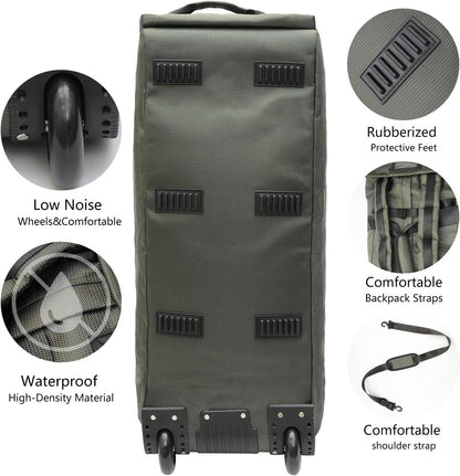 80L Rolling Duffle Bag with Wheels - Heavy-Duty 33.5" Foldable Duffel, Water-Resistant Wheeled Luggage with Shoulder Straps for Camping, Gym, Airplane (Black)