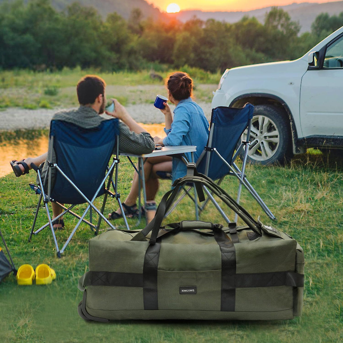 80L Rolling Duffle Bag with Wheels - Heavy-Duty 33.5" Foldable Duffel, Water-Resistant Wheeled Luggage with Shoulder Straps for Camping, Gym, Airplane (Black)