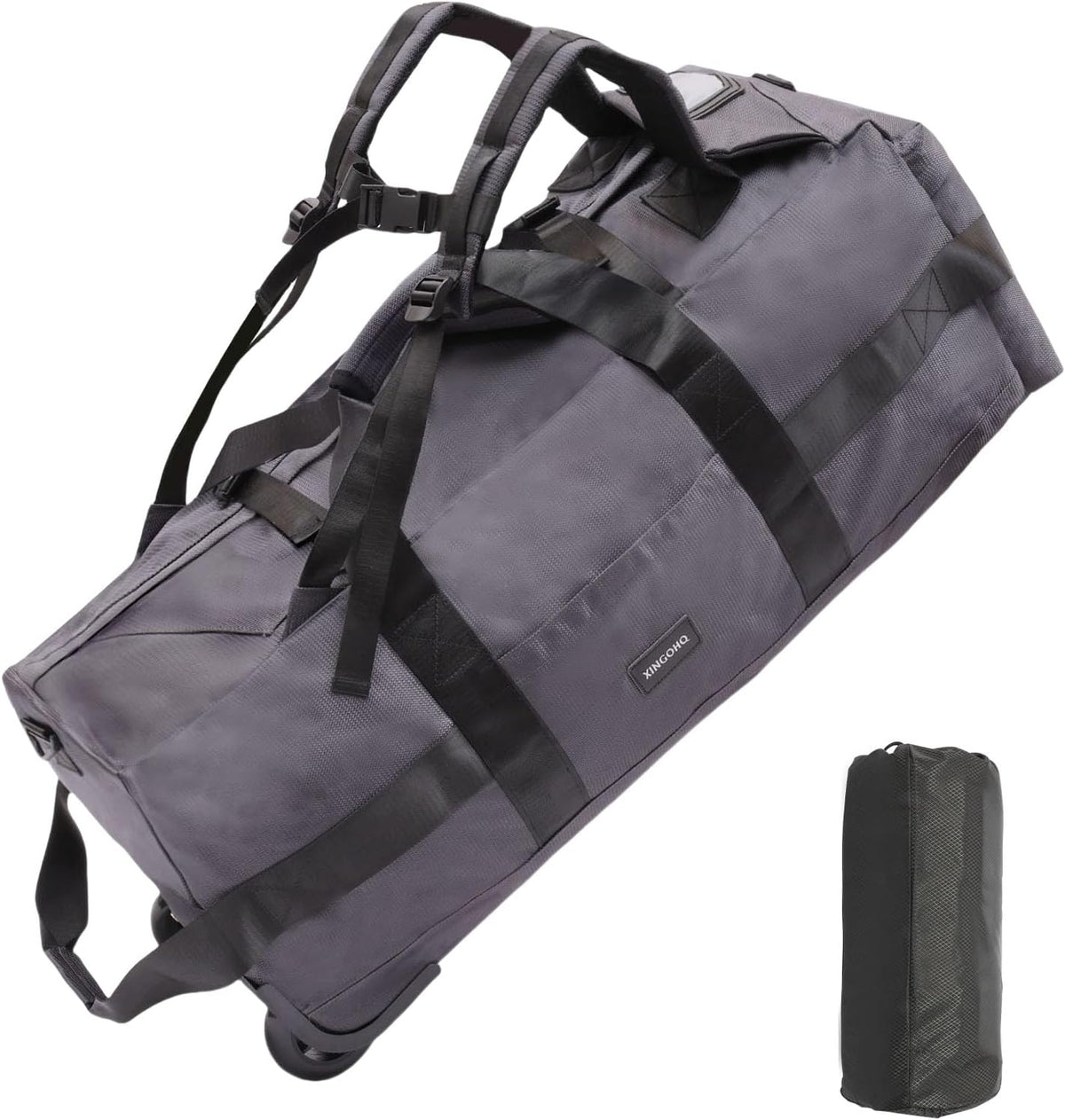 80L Rolling Duffle Bag with Wheels - Heavy-Duty 33.5" Foldable Duffel, Water-Resistant Wheeled Luggage with Shoulder Straps for Camping, Gym, Airplane (Black)