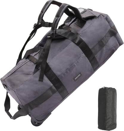 80L Rolling Duffle Bag with Wheels - Heavy-Duty 33.5" Foldable Duffel, Water-Resistant Wheeled Luggage with Shoulder Straps for Camping, Gym, Airplane (Black)