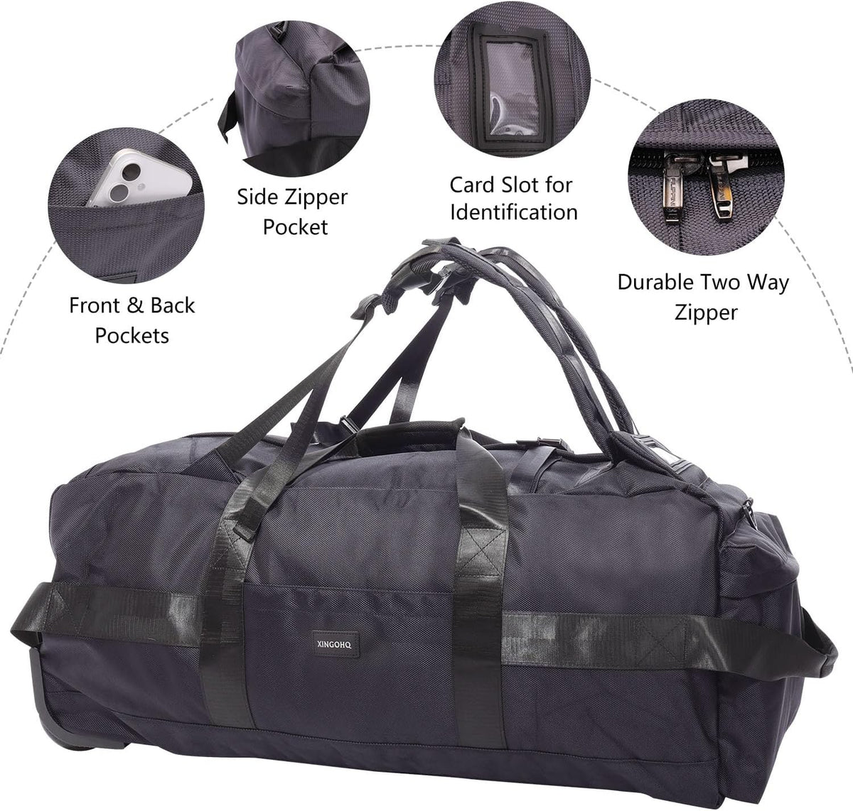 80L Rolling Duffle Bag with Wheels - Heavy-Duty 33.5" Foldable Duffel, Water-Resistant Wheeled Luggage with Shoulder Straps for Camping, Gym, Airplane (Black)
