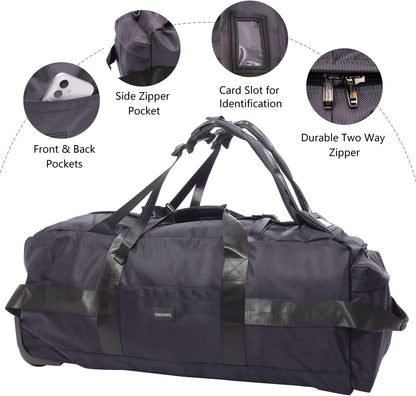 80L Rolling Duffle Bag with Wheels - Heavy-Duty 33.5" Foldable Duffel, Water-Resistant Wheeled Luggage with Shoulder Straps for Camping, Gym, Airplane (Black)