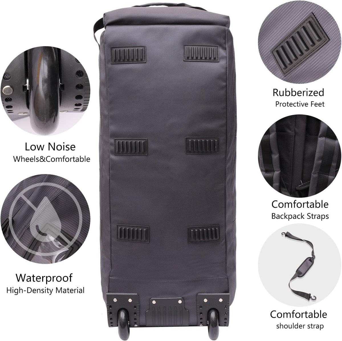 80L Rolling Duffle Bag with Wheels - Heavy-Duty 33.5" Foldable Duffel, Water-Resistant Wheeled Luggage with Shoulder Straps for Camping, Gym, Airplane (Black)