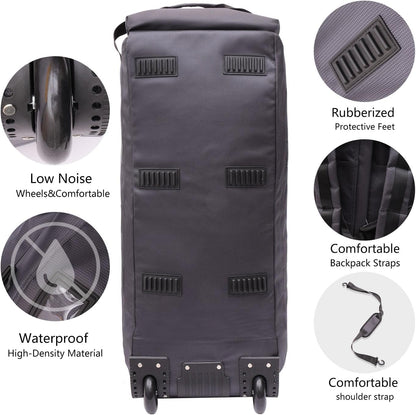 80L Rolling Duffle Bag with Wheels - Heavy-Duty 33.5" Foldable Duffel, Water-Resistant Wheeled Luggage with Shoulder Straps for Camping, Gym, Airplane (Black)