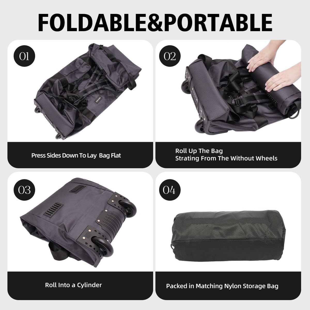 80L Rolling Duffle Bag with Wheels - Heavy-Duty 33.5" Foldable Duffel, Water-Resistant Wheeled Luggage with Shoulder Straps for Camping, Gym, Airplane (Black)