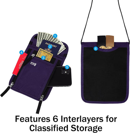 Travel Pouch Neck Wallet Family Passport Holder Organizer Case with RFID Blocking | Family Passport Holder