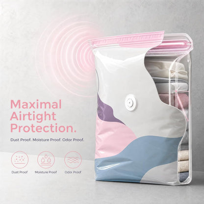 No‑Pump Vacuum Storage Bags, Large Cube Vacuum Seal Bags, Press & Seal Roll-Up Compression B𝐚g𝐬 for Clothes, Duvets, Bedding & Travel (Medium)
