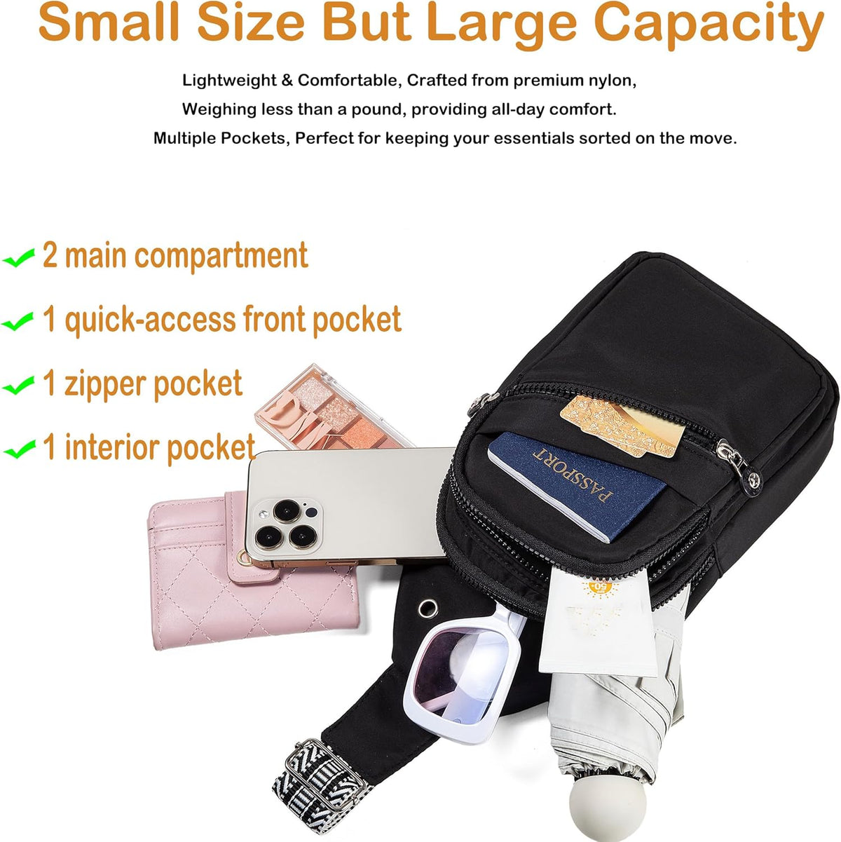Crossbody Bag Small Sling Bags for Women Men Lightweight Cross Body Shoulder Sling Backpack Chest Daypack