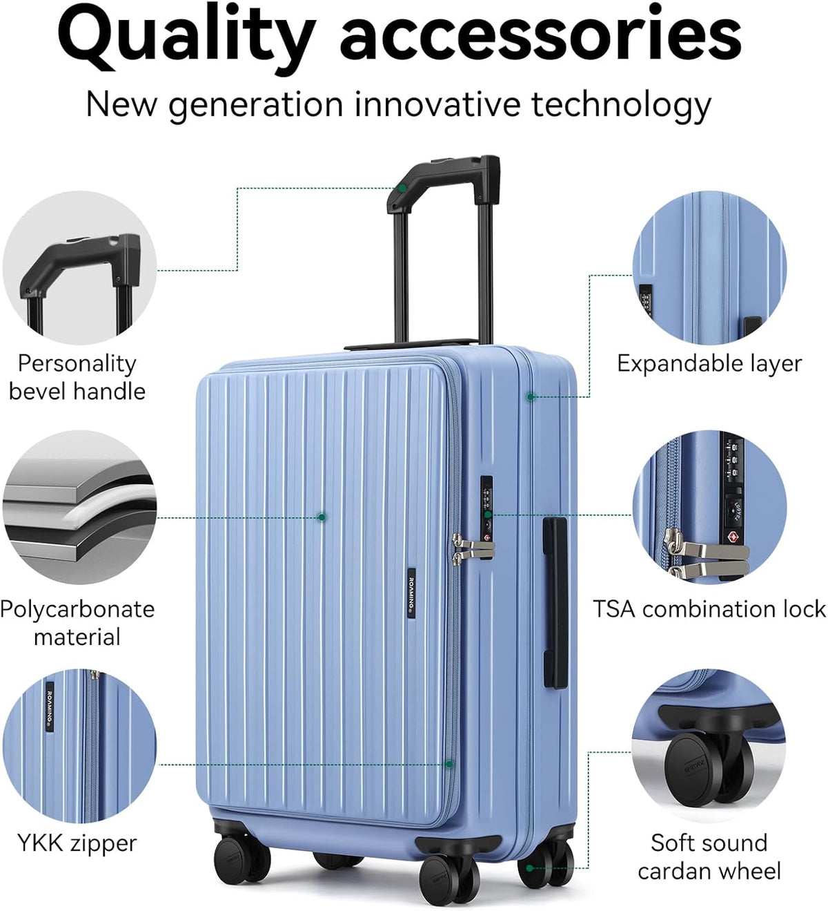 20 Inch Carry On Luggage with Wheels PC Hard Shell Suitcase Top Opening Expandable Tsa Luggage Suitcases for Travel Woman Men.(Livid green)