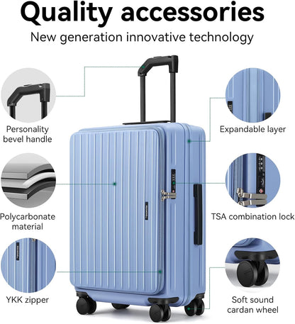 20 Inch Carry On Luggage with Wheels PC Hard Shell Suitcase Top Opening Expandable Tsa Luggage Suitcases for Travel Woman Men.(Livid green)