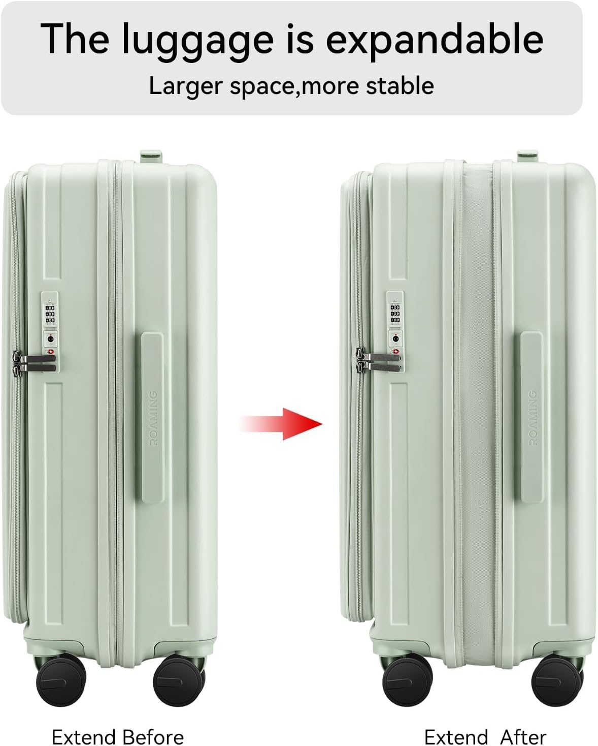 20 Inch Carry On Luggage with Wheels PC Hard Shell Suitcase Top Opening Expandable Tsa Luggage Suitcases for Travel Woman Men.(Livid green)