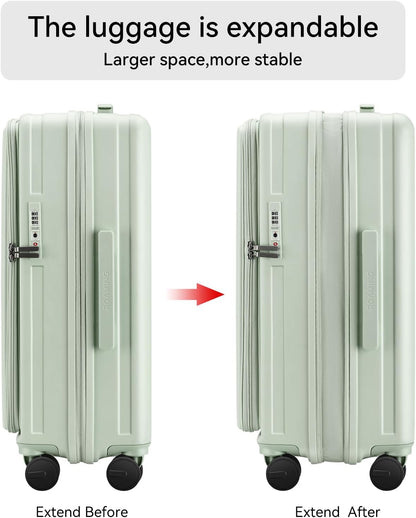 20 Inch Carry On Luggage with Wheels PC Hard Shell Suitcase Top Opening Expandable Tsa Luggage Suitcases for Travel Woman Men.(Livid green)