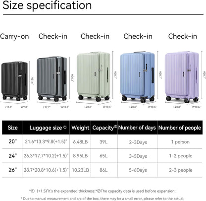 20 Inch Carry On Luggage with Wheels PC Hard Shell Suitcase Top Opening Expandable Tsa Luggage Suitcases for Travel Woman Men.(Livid green)