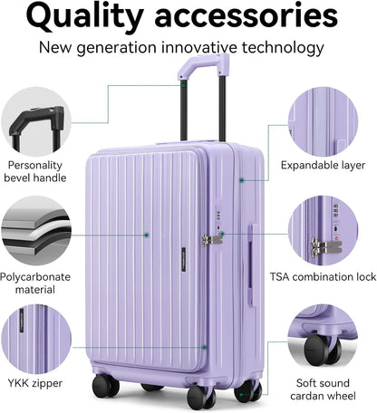 20 Inch Carry On Luggage with Wheels PC Hard Shell Suitcase Top Opening Expandable Tsa Luggage Suitcases for Travel Woman Men.(Livid green)