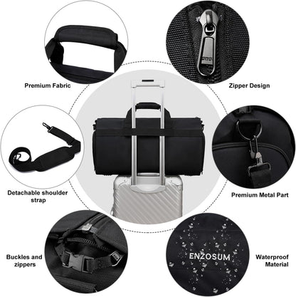 Garment Bags for Travel Large Suit Bag for Men Carry On Garment Bag Convertible Garment Duffle Bag with Shoes Compartment,2 in 1 Hanging Dress Suitcase Suit Travel Bags,Black