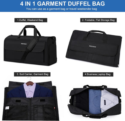Garment Bags for Travel Large Suit Bag for Men Carry On Garment Bag Convertible Garment Duffle Bag with Shoes Compartment,2 in 1 Hanging Dress Suitcase Suit Travel Bags,Black