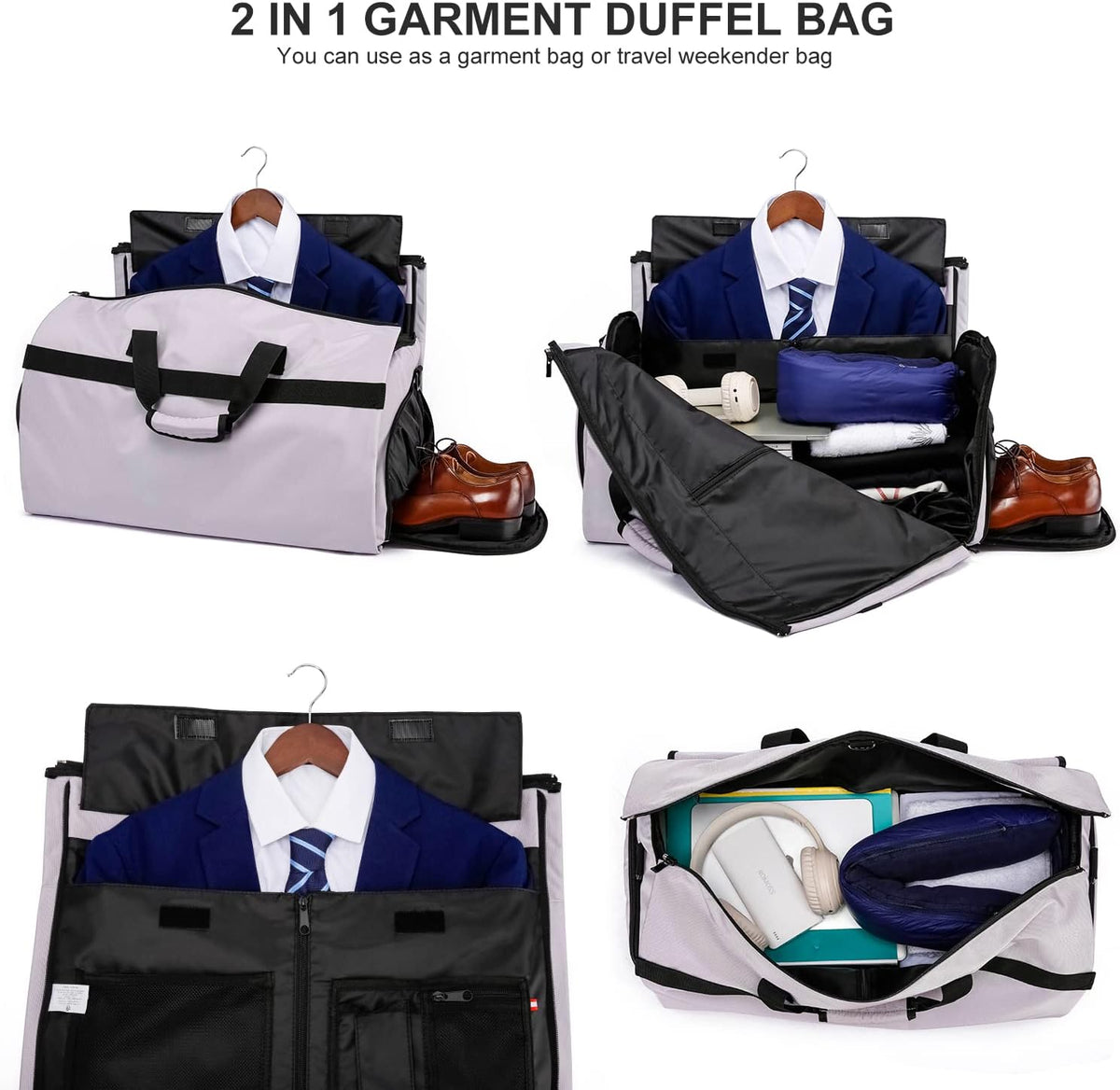 Garment Bags for Travel Large Suit Bag for Men Carry On Garment Bag Convertible Garment Duffle Bag with Shoes Compartment,2 in 1 Hanging Dress Suitcase Suit Travel Bags,Black
