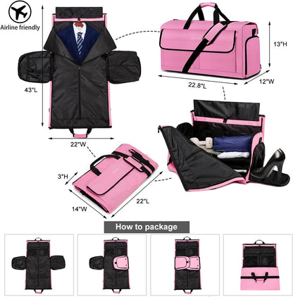 Garment Bags for Travel Large Suit Bag for Men Carry On Garment Bag Convertible Garment Duffle Bag with Shoes Compartment,2 in 1 Hanging Dress Suitcase Suit Travel Bags,Black