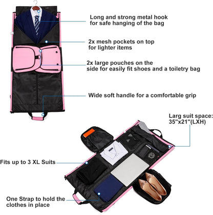 Garment Bags for Travel Large Suit Bag for Men Carry On Garment Bag Convertible Garment Duffle Bag with Shoes Compartment,2 in 1 Hanging Dress Suitcase Suit Travel Bags,Black