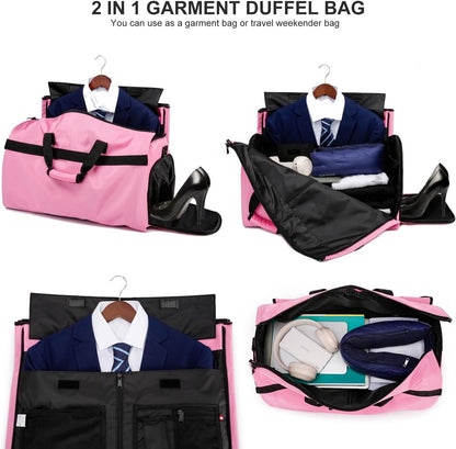 Garment Bags for Travel Large Suit Bag for Men Carry On Garment Bag Convertible Garment Duffle Bag with Shoes Compartment,2 in 1 Hanging Dress Suitcase Suit Travel Bags,Black