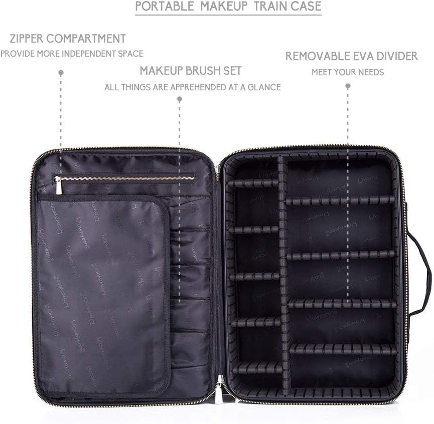 Makeup Bag Organizer, Professional Portable Travel Makeup Bag for Make-up Artist, Makeup Train Case with EVA Adjustable Dividers |14x10 Inch | Black