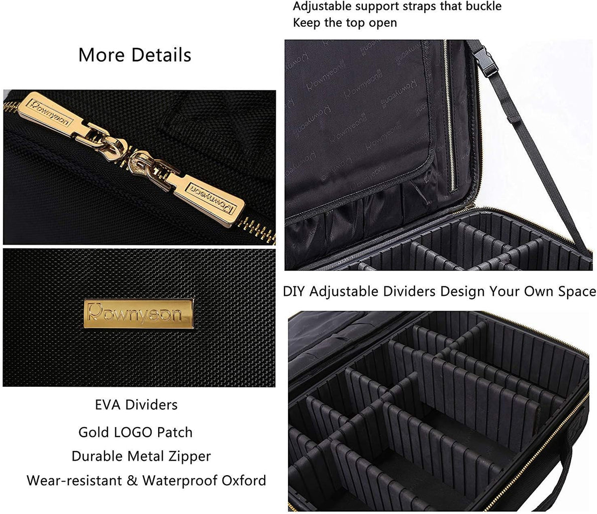 Makeup Bag Organizer, Professional Portable Travel Makeup Bag for Make-up Artist, Makeup Train Case with EVA Adjustable Dividers |14x10 Inch | Black