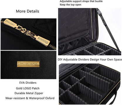 Makeup Bag Organizer, Professional Portable Travel Makeup Bag for Make-up Artist, Makeup Train Case with EVA Adjustable Dividers |14x10 Inch | Black