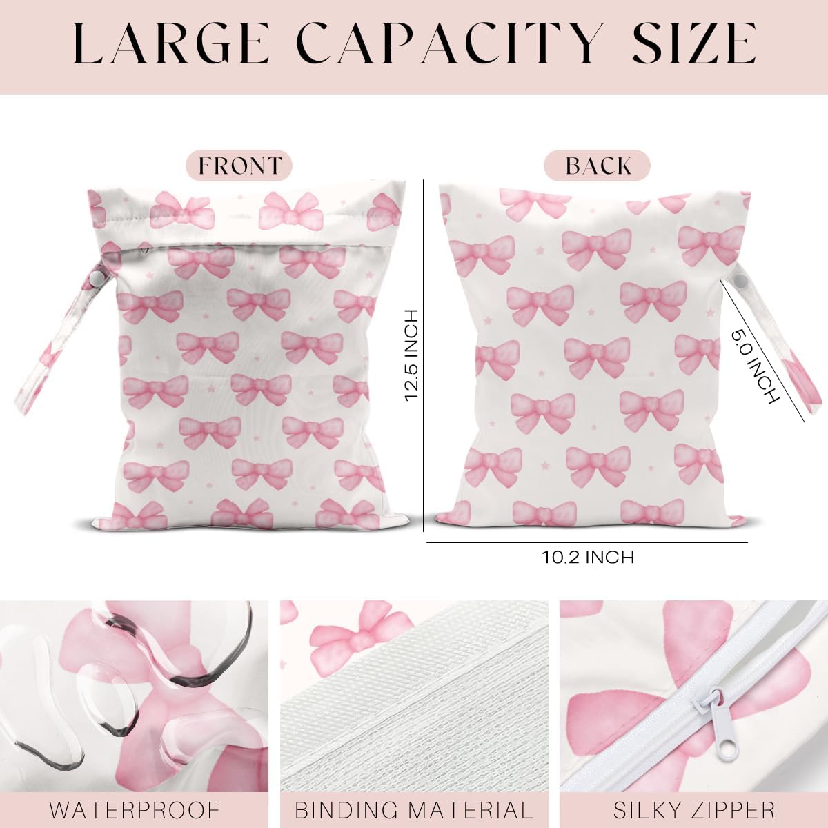 4 Pack Pink Bow Heart Print Wet Dry Bags, Waterproof Summer Beach Travel Swimsuit Bags, Reusable Gym Toiletry Bags, Vacation Gifts for Friends