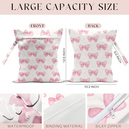 4 Pack Pink Bow Heart Print Wet Dry Bags, Waterproof Summer Beach Travel Swimsuit Bags, Reusable Gym Toiletry Bags, Vacation Gifts for Friends
