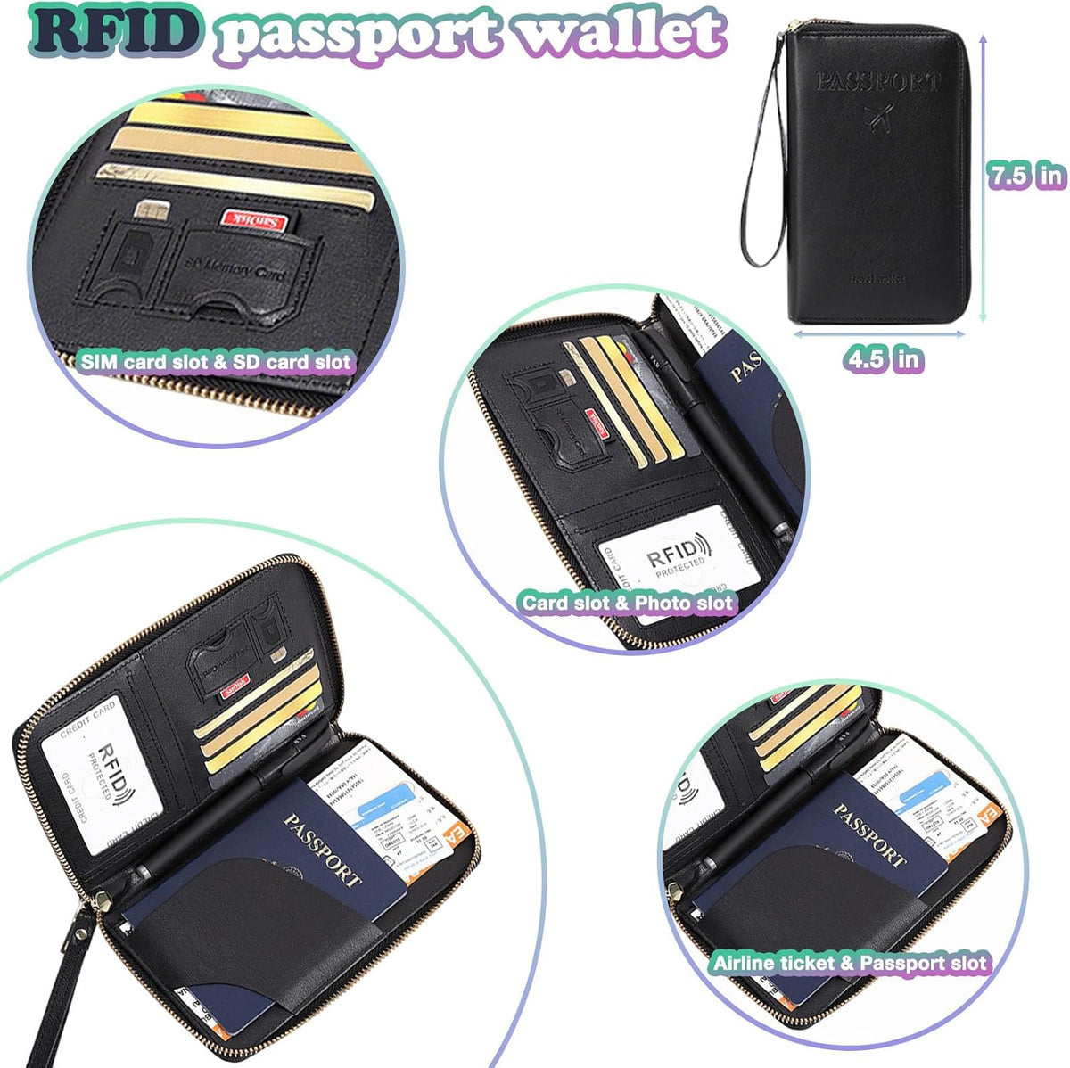Ultra-Slim RFID Blocking Passport Wallet for Travel - Multi-Functional Zippered Holder with Card Slots, Anti-Theft Protection for Passports,Boarding Passes, Credit Cards, Cash (Brown)