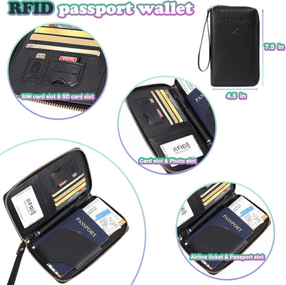 Ultra-Slim RFID Blocking Passport Wallet for Travel - Multi-Functional Zippered Holder with Card Slots, Anti-Theft Protection for Passports,Boarding Passes, Credit Cards, Cash (Brown)