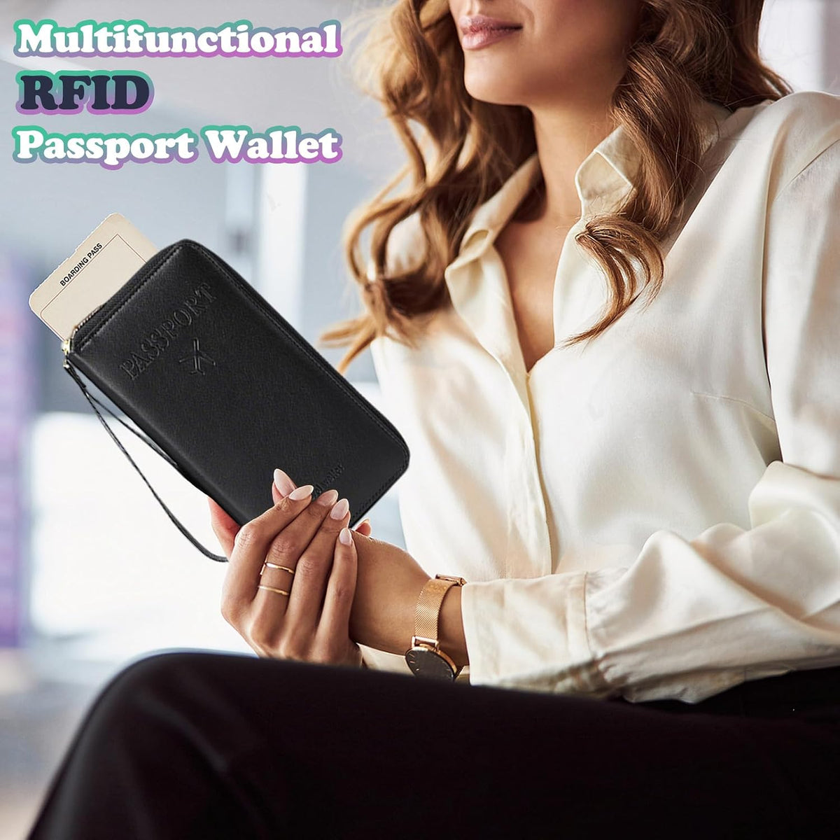 Ultra-Slim RFID Blocking Passport Wallet for Travel - Multi-Functional Zippered Holder with Card Slots, Anti-Theft Protection for Passports,Boarding Passes, Credit Cards, Cash (Brown)
