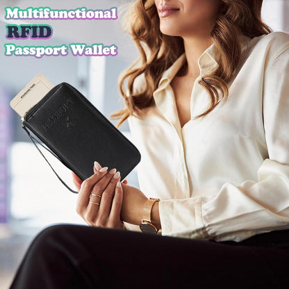 Ultra-Slim RFID Blocking Passport Wallet for Travel - Multi-Functional Zippered Holder with Card Slots, Anti-Theft Protection for Passports,Boarding Passes, Credit Cards, Cash (Brown)