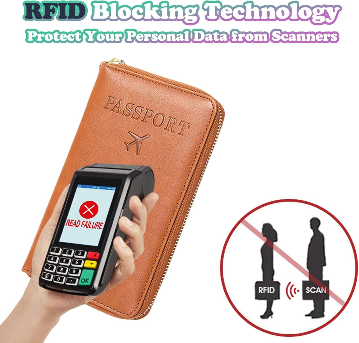 Ultra-Slim RFID Blocking Passport Wallet for Travel - Multi-Functional Zippered Holder with Card Slots, Anti-Theft Protection for Passports,Boarding Passes, Credit Cards, Cash (Brown)