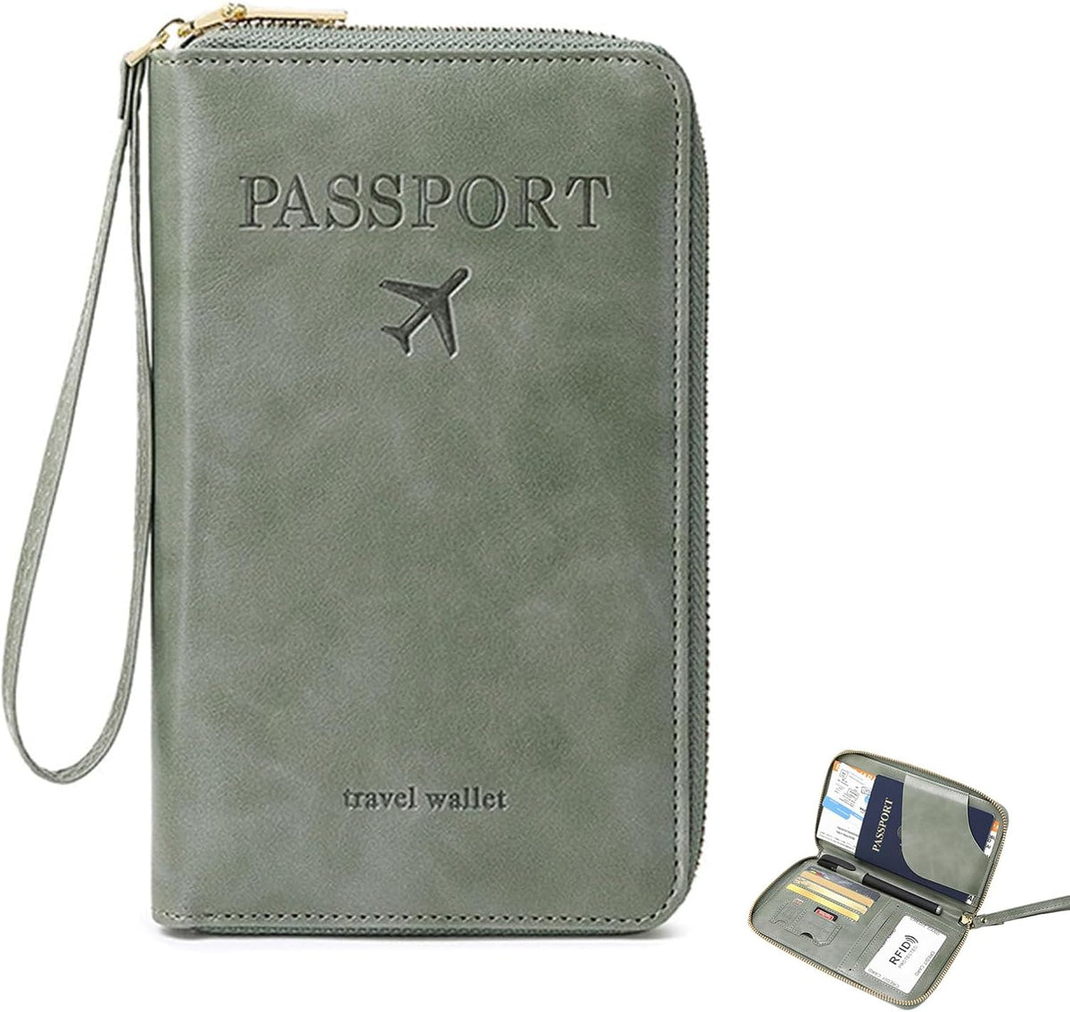 Ultra-Slim RFID Blocking Passport Wallet for Travel - Multi-Functional Zippered Holder with Card Slots, Anti-Theft Protection for Passports,Boarding Passes, Credit Cards, Cash (Brown)