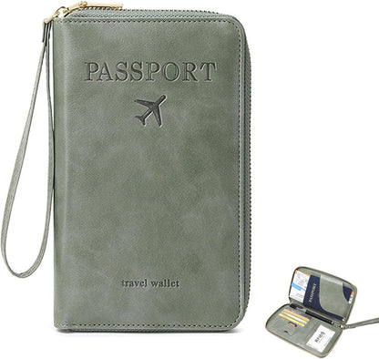 Ultra-Slim RFID Blocking Passport Wallet for Travel - Multi-Functional Zippered Holder with Card Slots, Anti-Theft Protection for Passports,Boarding Passes, Credit Cards, Cash (Brown)