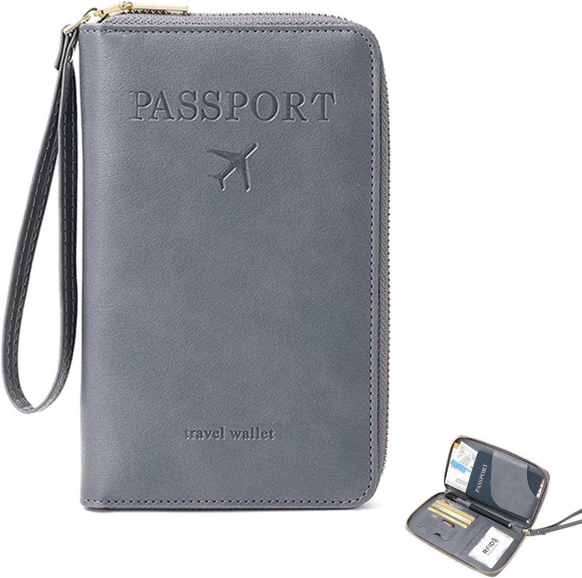Ultra-Slim RFID Blocking Passport Wallet for Travel - Multi-Functional Zippered Holder with Card Slots, Anti-Theft Protection for Passports,Boarding Passes, Credit Cards, Cash (Brown)
