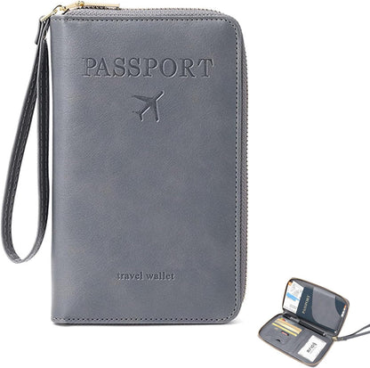 Ultra-Slim RFID Blocking Passport Wallet for Travel - Multi-Functional Zippered Holder with Card Slots, Anti-Theft Protection for Passports,Boarding Passes, Credit Cards, Cash (Brown)