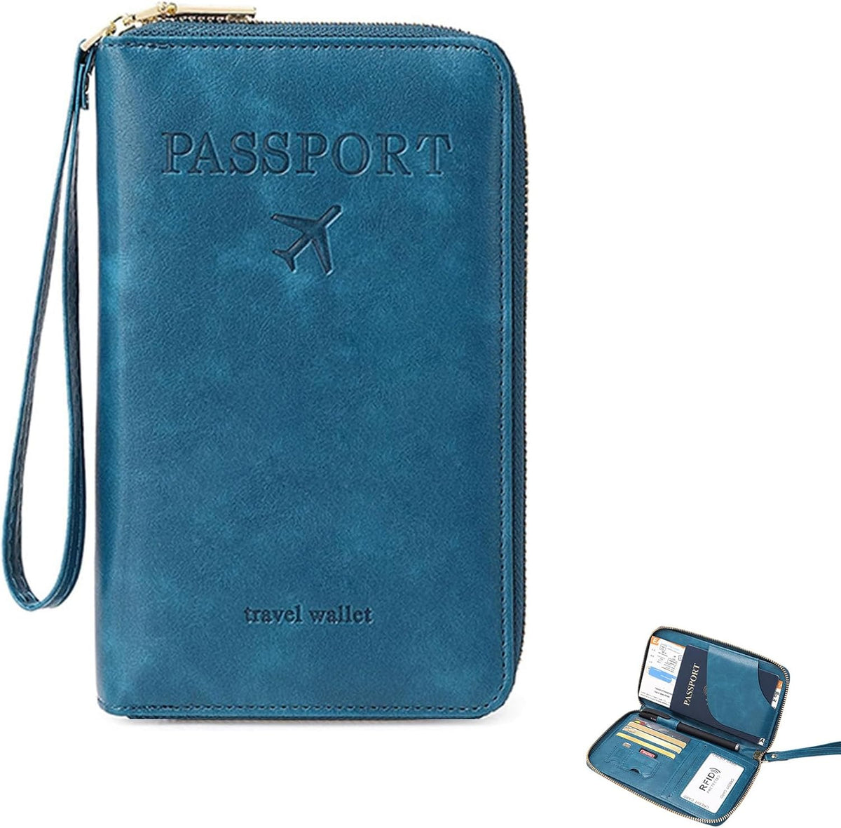 Ultra-Slim RFID Blocking Passport Wallet for Travel - Multi-Functional Zippered Holder with Card Slots, Anti-Theft Protection for Passports,Boarding Passes, Credit Cards, Cash (Brown)
