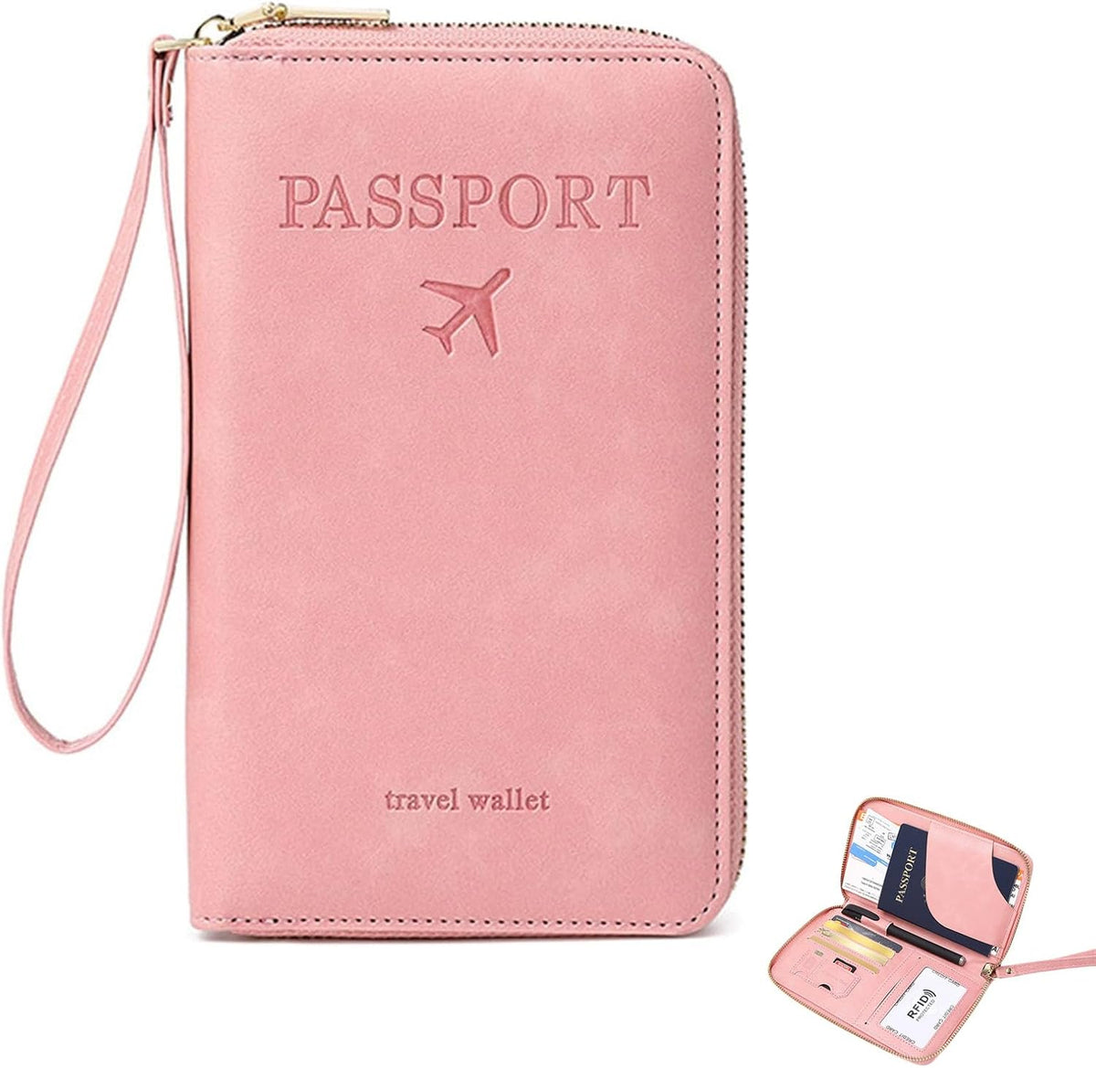 Ultra-Slim RFID Blocking Passport Wallet for Travel - Multi-Functional Zippered Holder with Card Slots, Anti-Theft Protection for Passports,Boarding Passes, Credit Cards, Cash (Brown)