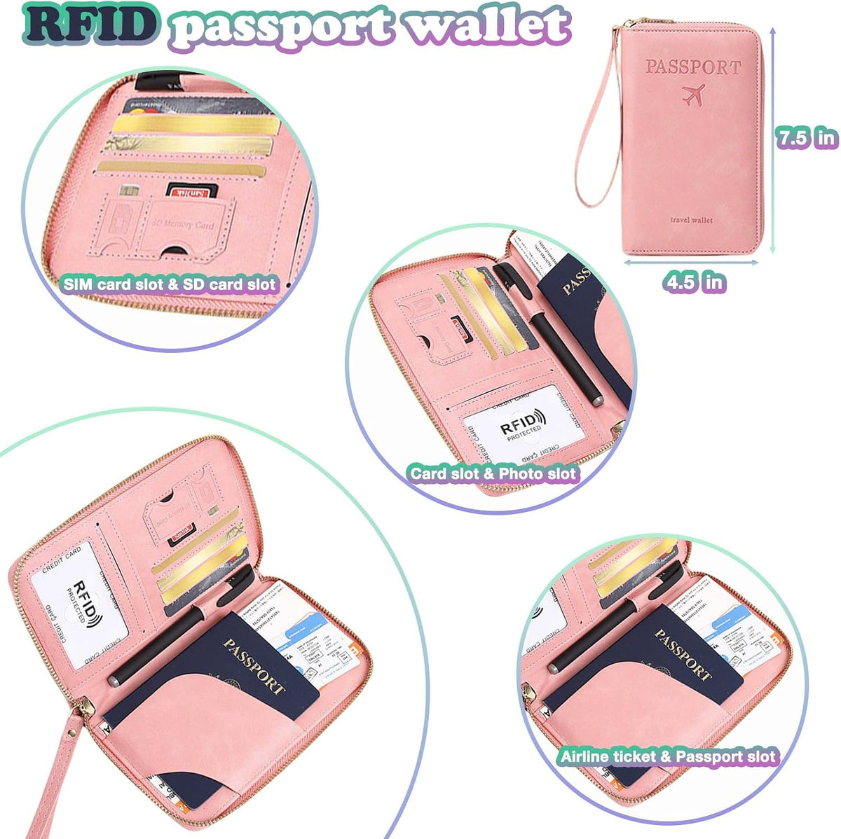 Ultra-Slim RFID Blocking Passport Wallet for Travel - Multi-Functional Zippered Holder with Card Slots, Anti-Theft Protection for Passports,Boarding Passes, Credit Cards, Cash (Brown)