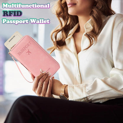 Ultra-Slim RFID Blocking Passport Wallet for Travel - Multi-Functional Zippered Holder with Card Slots, Anti-Theft Protection for Passports,Boarding Passes, Credit Cards, Cash (Brown)