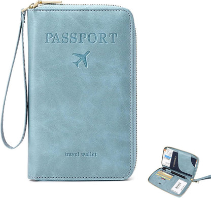 Ultra-Slim RFID Blocking Passport Wallet for Travel - Multi-Functional Zippered Holder with Card Slots, Anti-Theft Protection for Passports,Boarding Passes, Credit Cards, Cash (Brown)