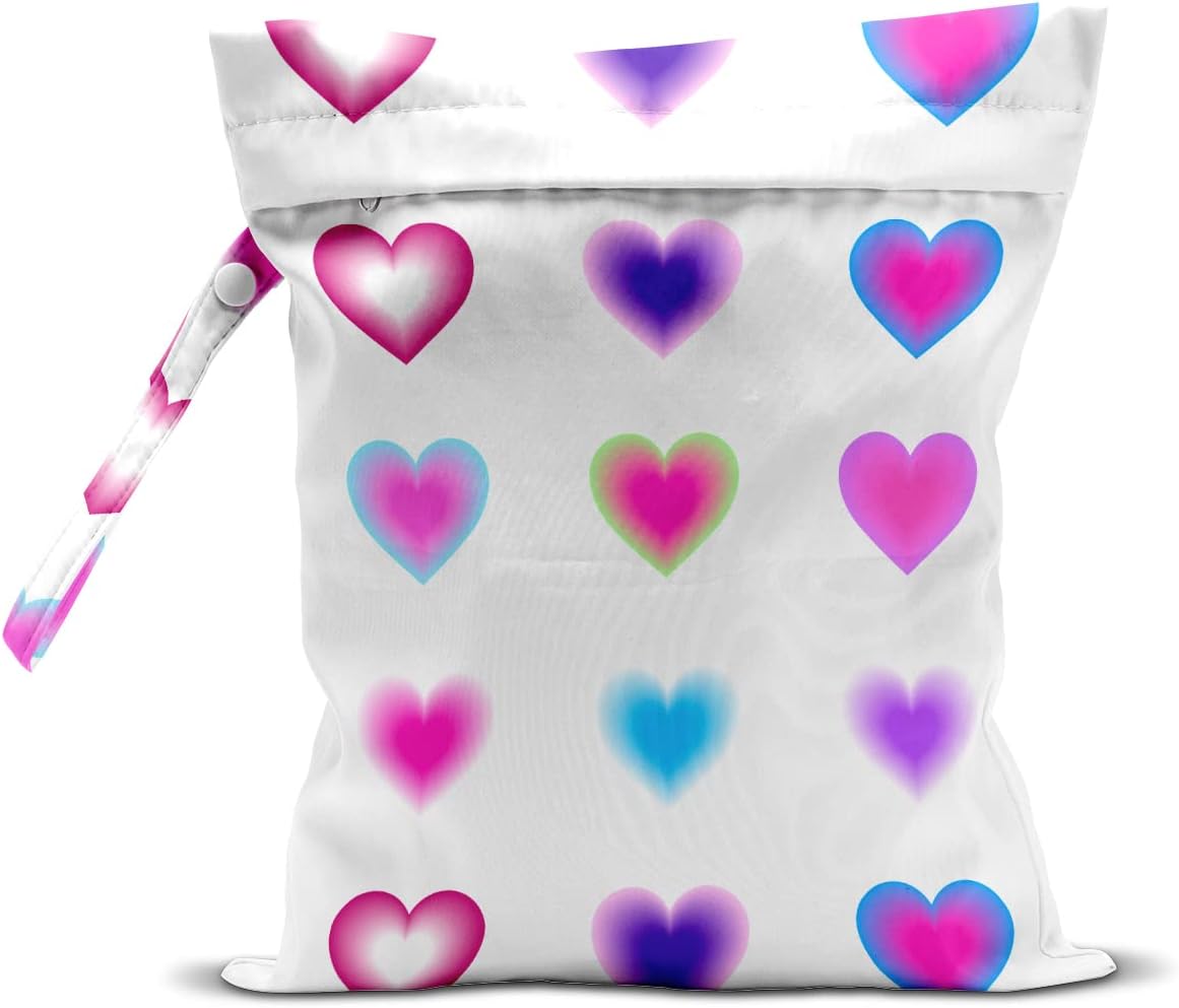 Wet Bag, Wet Dry Bag, Wet Bag for Swimsuit, Travel, Beach, Pool, Diapers, Dirty Yoga Gym Clothes, Toiletries, Makeup Bag, Daycare Soiled Items, Waterproof Reusable Boho Heart