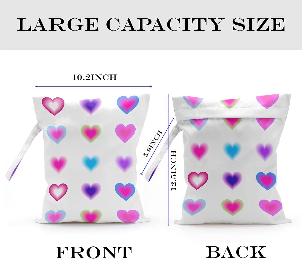 Wet Bag, Wet Dry Bag, Wet Bag for Swimsuit, Travel, Beach, Pool, Diapers, Dirty Yoga Gym Clothes, Toiletries, Makeup Bag, Daycare Soiled Items, Waterproof Reusable Boho Heart